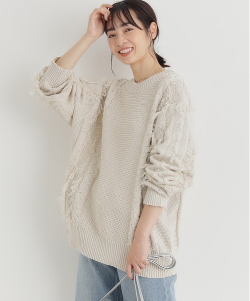 Right-on(ライトオン)の「HONEYSUCKLE ROSE(ハニーサックルローズ)【レディース】ケーブルフリンジセーター(ニット/セーター・レディース・オフホワイト/ブラウン/ブルー・L/M)」の17枚目の写真
