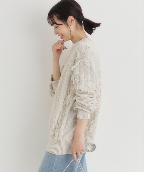 Right-on(ライトオン)の「HONEYSUCKLE ROSE(ハニーサックルローズ)【レディース】ケーブルフリンジセーター(ニット/セーター・レディース・オフホワイト/ブラウン/ブルー・L/M)」の18枚目の写真