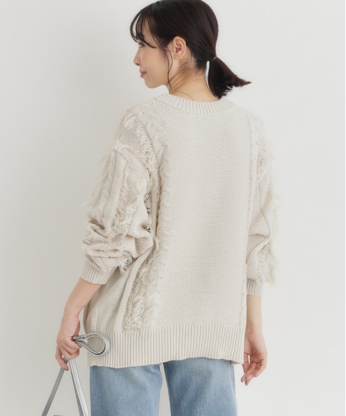 Right-on(ライトオン)の「HONEYSUCKLE ROSE(ハニーサックルローズ)【レディース】ケーブルフリンジセーター(ニット/セーター・レディース・オフホワイト/ブラウン/ブルー・L/M)」の19枚目の写真