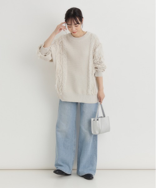 Right-on(ライトオン)の「HONEYSUCKLE ROSE(ハニーサックルローズ)【レディース】ケーブルフリンジセーター(ニット/セーター・レディース・オフホワイト/ブラウン/ブルー・L/M)」の20枚目の写真