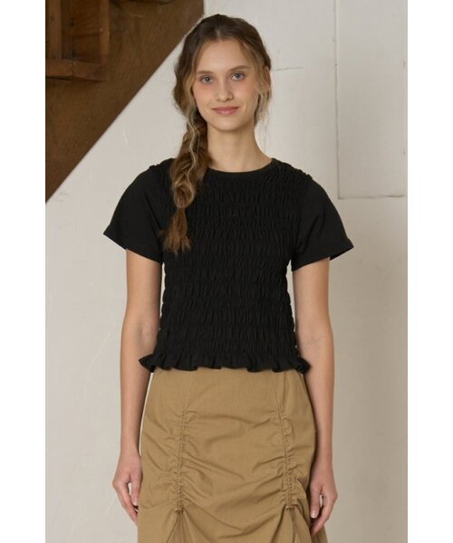 SSEMI(セミ)の「フェミニンスモーキングTシャツ-ブラック(Tシャツ/カットソー・レディース・その他・ONE SIZE)」の1枚目の写真