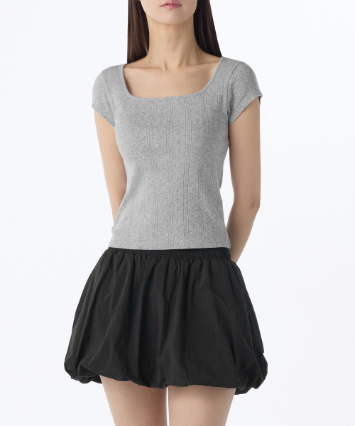 MUSINSA STANDARD WOMAN（ムシンサスタンダードウーマン）の「ウィメンズ ポインテール スクエアネック キャップスリーブ Tシャツ [メランジグレー]（Tシャツ/カットソー・レディース・その他・MEDIUM/X-SMALL/SMALL/LARGE）」の3枚目の写真