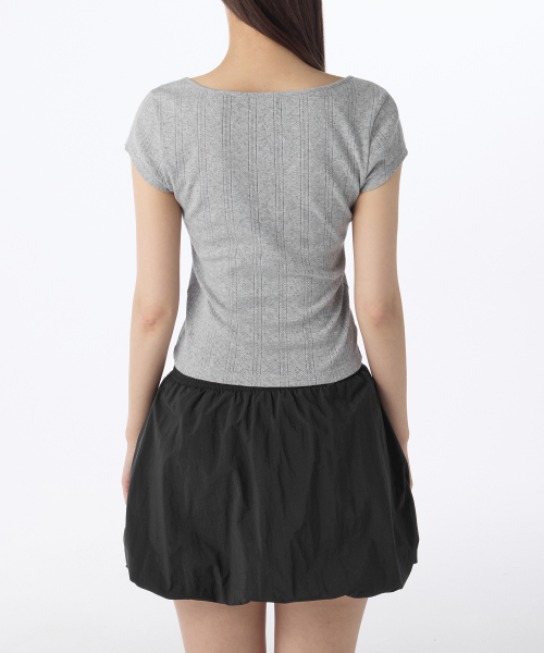 MUSINSA STANDARD WOMAN（ムシンサスタンダードウーマン）の「ウィメンズ ポインテール スクエアネック キャップスリーブ Tシャツ [メランジグレー]（Tシャツ/カットソー・レディース・その他・MEDIUM/X-SMALL/SMALL/LARGE）」の4枚目の写真