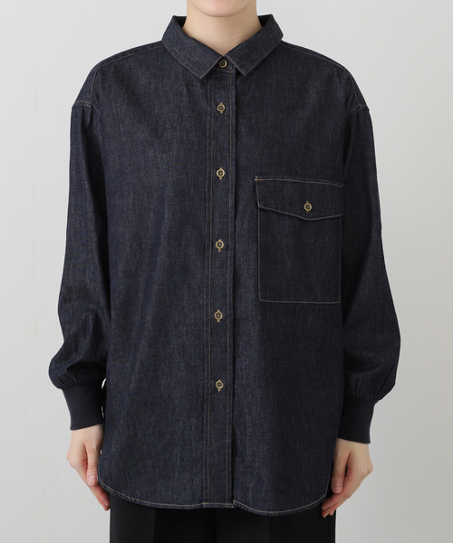 La TOTALITE（ラトータリテ）の「【洗える】Munich/ミューニック スラブデニムシャツ（シャツ/ブラウス・レディース・ネイビー/ライトグレー・FREE）」の13枚目の写真