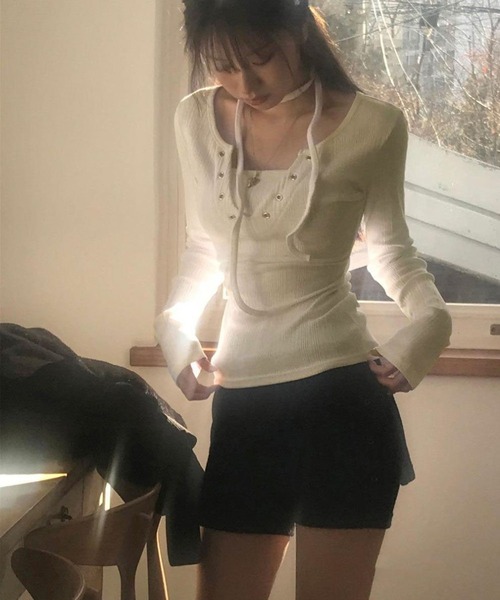 lulufa(ルルファ)の「フロントレースアップデザインロンT(Tシャツ/カットソー・レディース・グレー/ホワイト・LARGE/MEDIUM)」の8枚目の写真