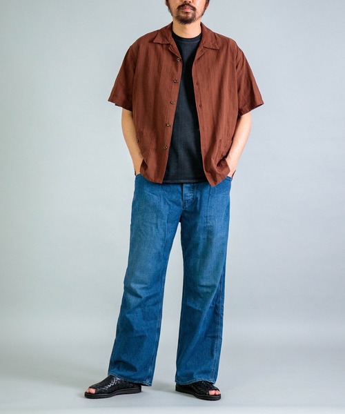OMNIGOD（オムニゴッド）の「[OMNIGOD mens / オムニゴッド] コットンリネンジャガード ショートスリーブシャツジャケット（シャツ/ブラウス・メンズ・ブラウン/ホワイト・4/3/2）」の4枚目の写真