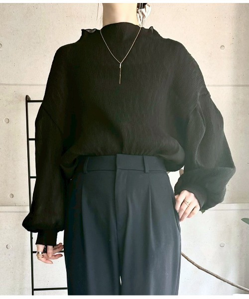 amini(アミニ)の「プチハイボリュームスリーブシアー楊柳ブラウス(シャツ/ブラウス・レディース・ブラック/ブルー/ピンク/ブラウン/パープル/アイボリー・MEDIUM)」の3枚目の写真