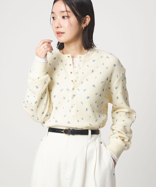 WEB限定】＜at ease＞ワッフル ヘンリーネック フラワープリント