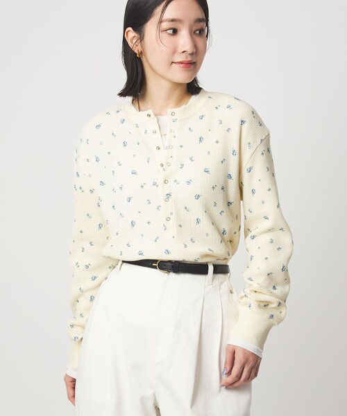 WEB限定】＜at ease＞ワッフル ヘンリーネック フラワープリント