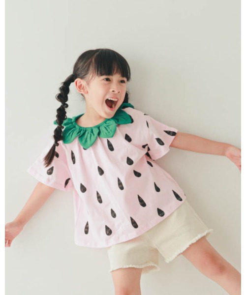 nicohrat（ニコフラート）の「ニコフラート いちご・パインなりきり Tシャツ（Tシャツ/カットソー・キッズ・イエロー/ピンク/レッド・90cm/100cm/110cm/120cm/130cm/140cm）」の7枚目の写真