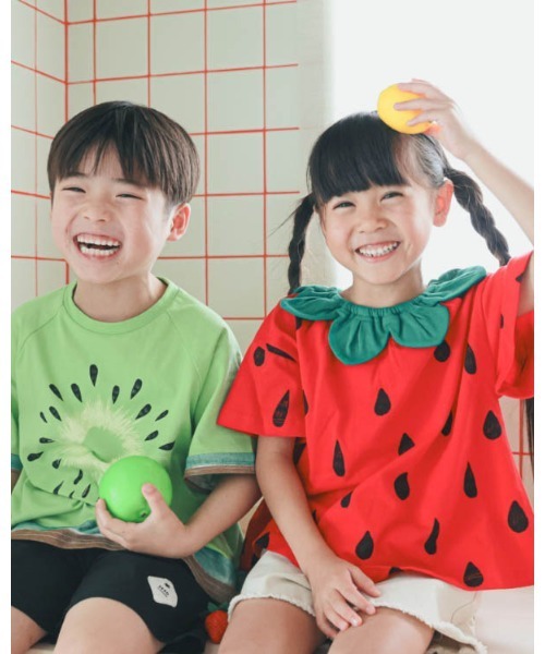 nicohrat（ニコフラート）の「ニコフラート いちご・パインなりきり Tシャツ（Tシャツ/カットソー・キッズ・イエロー/ピンク/レッド・90cm/100cm/110cm/120cm/130cm/140cm）」の13枚目の写真