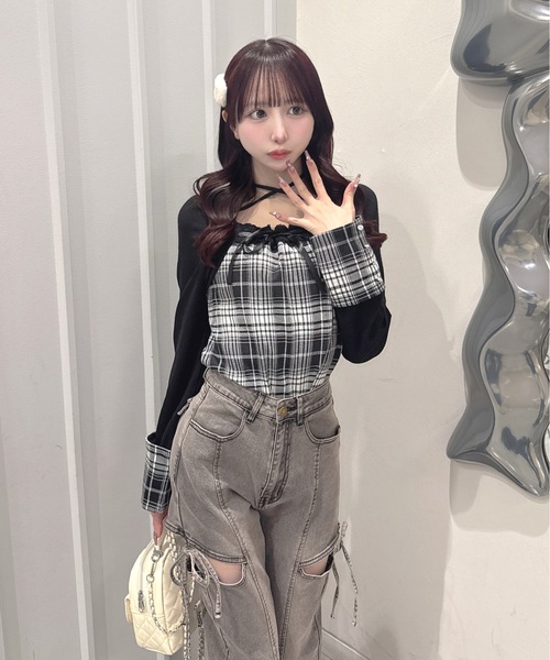 one way（ワンウェイ）の「チェック×ボレロ風トップス（Tシャツ/カットソー・レディース・ブラック系その他/ホワイト系その他/グレー系その他/ブラウン系その他/ブラウン系その他2・FREE）」の7枚目の写真