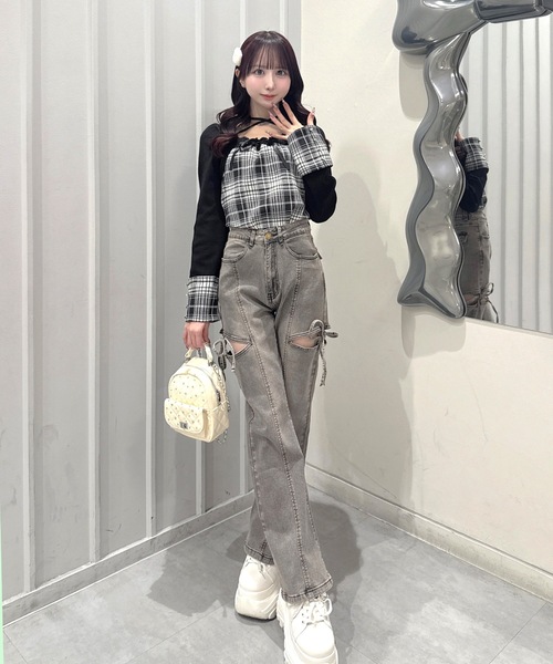 one way（ワンウェイ）の「チェック×ボレロ風トップス（Tシャツ/カットソー・レディース・ブラック系その他/ホワイト系その他/グレー系その他/ブラウン系その他/ブラウン系その他2・FREE）」の9枚目の写真