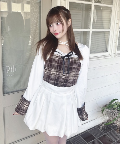 one way(ワンウェイ)の「チェック×ボレロ風トップス(Tシャツ/カットソー・レディース・ブラック系その他/ホワイト系その他/グレー系その他/ブラウン系その他/ブラウン系その他2・FREE)」の8枚目の写真