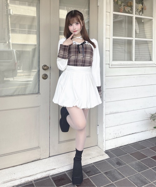 one way(ワンウェイ)の「チェック×ボレロ風トップス(Tシャツ/カットソー・レディース・ブラック系その他/ホワイト系その他/グレー系その他/ブラウン系その他/ブラウン系その他2・FREE)」の9枚目の写真