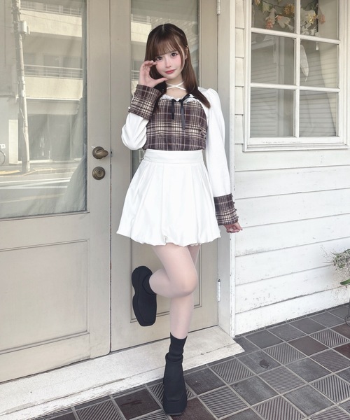 one way(ワンウェイ)の「チェック×ボレロ風トップス(Tシャツ/カットソー・レディース・ブラック系その他/ホワイト系その他/グレー系その他/ブラウン系その他/ブラウン系その他2・FREE)」の10枚目の写真