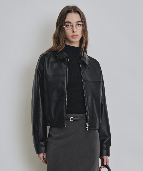 COSTUME O’CLOCK(コスチュームオクロック)の「シンセティックレザーセミクロップジャケット COWJK001LEBLACK(ライダースジャケット・レディース・その他・SMALL/MEDIUM)」の4枚目の写真