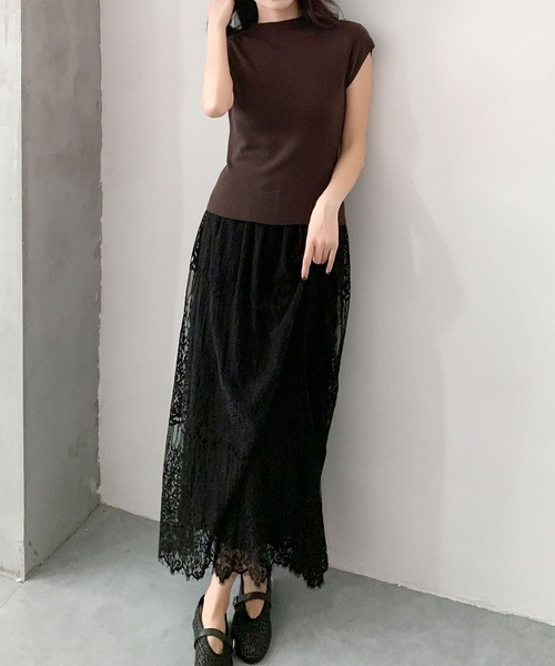 LOWO(ロワ)の「ウール混 ボトルネック フレンチスリーブ ニットトップス(ニット/セーター・レディース・ベージュ/ブルー/チャコールグレー/ブラック/アイボリー/グリーン/ダークブラウン/ボルドー・FREE)」の20枚目の写真