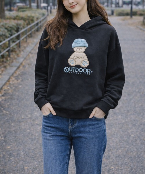 OUTDOOR PRODUCTS（アウトドアプロダクツ）の「OUTDOOR UV裏地あたたかクマモチーフフーディー（パーカー・レディース・ブラック/杢グレー・LARGE/LL）」の2枚目の写真