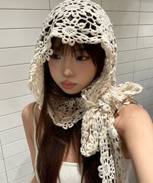 L LABEL（エルラベル）の「フラワークロシェ編みレース帽/バブーシュカ（ニットキャップ/ビーニー）」