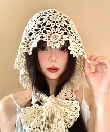 L LABEL（エルラベル）の「フラワークロシェ編みレース帽/バブーシュカ（ニットキャップ/ビーニー）」