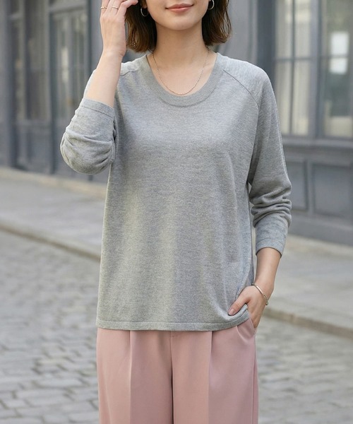 STYLE DELI（スタイルデリ）の「サラッと綿混Uネックニットトップス（ニット/セーター・レディース・ミント/ライトグレー/ホワイト・FREE）」の3枚目の写真