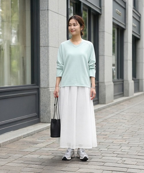 STYLE DELI（スタイルデリ）の「サラッと綿混Uネックニットトップス（ニット/セーター・レディース・ミント/ライトグレー/ホワイト・FREE）」の4枚目の写真