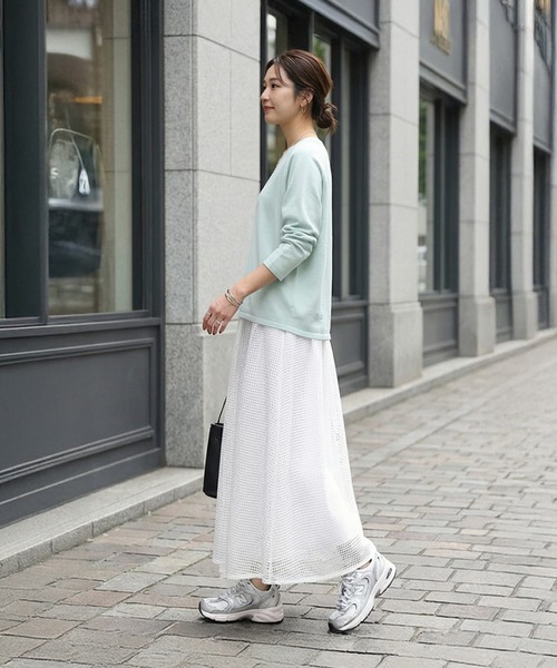 STYLE DELI（スタイルデリ）の「サラッと綿混Uネックニットトップス（ニット/セーター・レディース・ミント/ライトグレー/ホワイト・FREE）」の5枚目の写真
