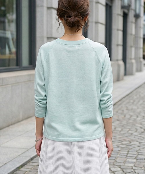 STYLE DELI（スタイルデリ）の「サラッと綿混Uネックニットトップス（ニット/セーター・レディース・ミント/ライトグレー/ホワイト・FREE）」の6枚目の写真