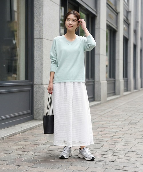 STYLE DELI（スタイルデリ）の「サラッと綿混Uネックニットトップス（ニット/セーター・レディース・ミント/ライトグレー/ホワイト・FREE）」の7枚目の写真