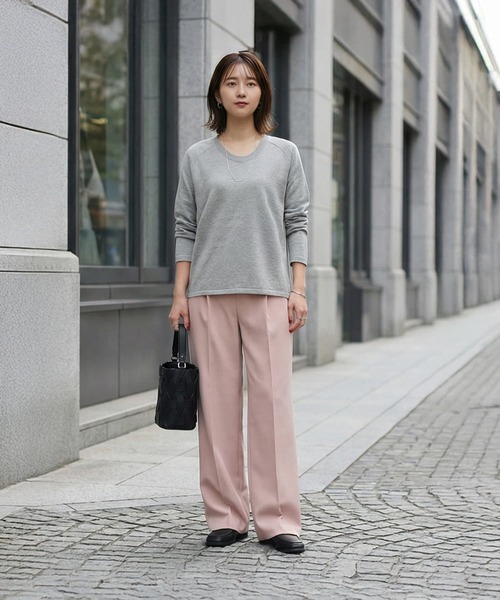 STYLE DELI（スタイルデリ）の「サラッと綿混Uネックニットトップス（ニット/セーター・レディース・ミント/ライトグレー/ホワイト・FREE）」の8枚目の写真