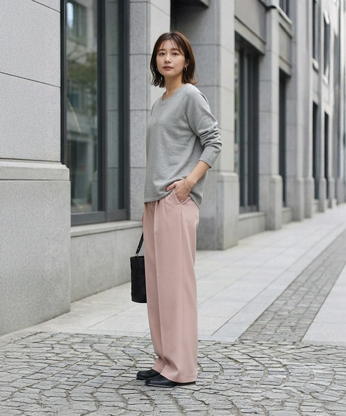 STYLE DELI（スタイルデリ）の「サラッと綿混Uネックニットトップス（ニット/セーター・レディース・ミント/ライトグレー/ホワイト・FREE）」の9枚目の写真