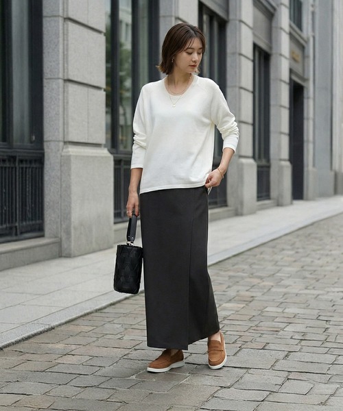 STYLE DELI（スタイルデリ）の「サラッと綿混Uネックニットトップス（ニット/セーター・レディース・ミント/ライトグレー/ホワイト・FREE）」の11枚目の写真