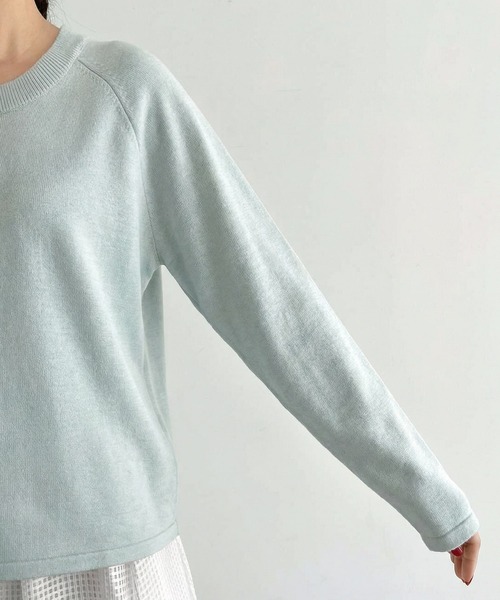 STYLE DELI（スタイルデリ）の「サラッと綿混Uネックニットトップス（ニット/セーター・レディース・ミント/ライトグレー/ホワイト・FREE）」の15枚目の写真