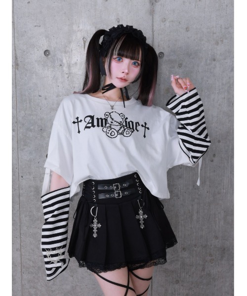 Amilige(アミリージュ)の「Stitched Bearプリントクロップドトップス【2way着用可能】(Tシャツ/カットソー・レディース・ブラック系その他/ブラック/ホワイト系その他・FREE)」の5枚目の写真