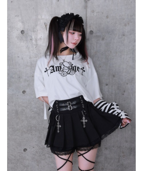 Amilige(アミリージュ)の「Stitched Bearプリントクロップドトップス【2way着用可能】(Tシャツ/カットソー・レディース・ブラック系その他/ブラック/ホワイト系その他・FREE)」の9枚目の写真