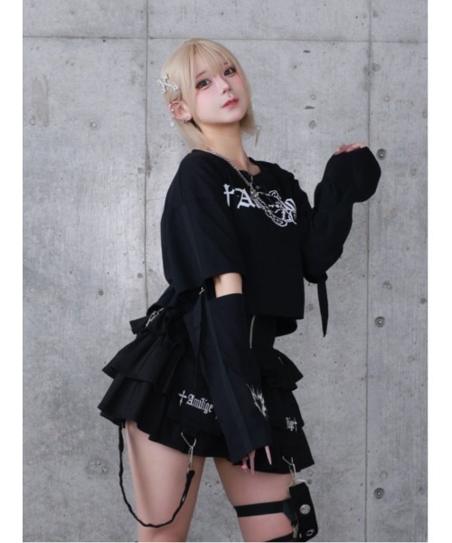 Amilige(アミリージュ)の「Stitched Bearプリントクロップドトップス【2way着用可能】(Tシャツ/カットソー・レディース・ブラック系その他/ブラック/ホワイト系その他・FREE)」の12枚目の写真