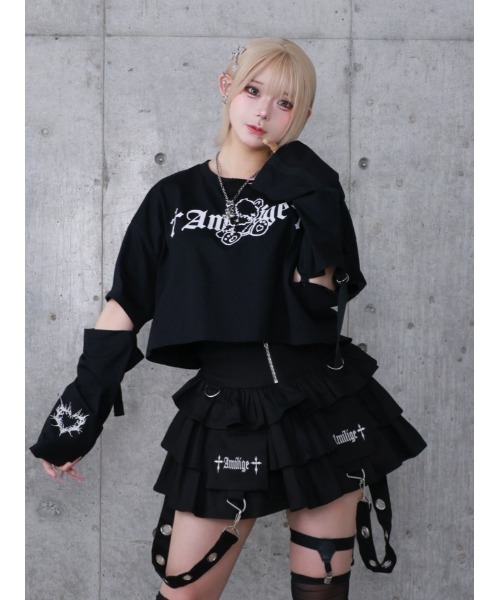 Amilige(アミリージュ)の「Stitched Bearプリントクロップドトップス(Tシャツ/カットソー・レディース・ブラック系その他/ブラック/ホワイト系その他・FREE)」の4枚目の写真