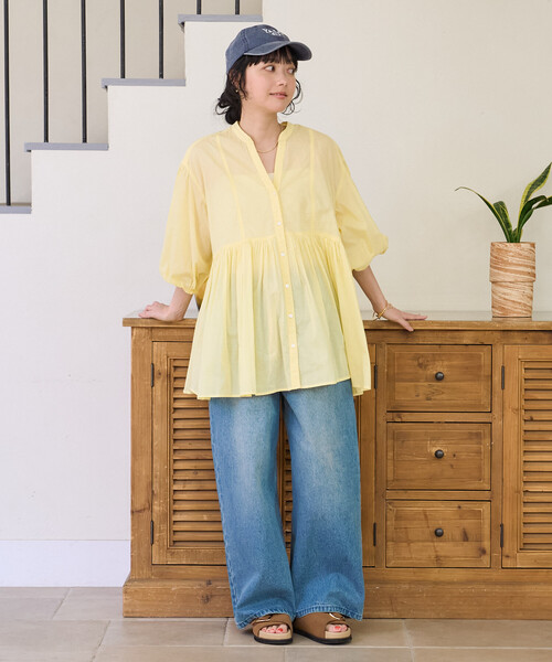 FREAK'S STORE(フリークスストア)の「インドボイル キーネック チュニックブラウス/スキッパーブラウス(シャツ/ブラウス・レディース・オフホワイト/レモンイエロー/ピンク/ブラック/ネイビー・フリ-)」の6枚目の写真