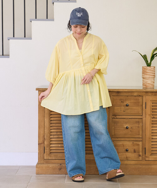 FREAK'S STORE(フリークスストア)の「インドボイル キーネック チュニックブラウス/スキッパーブラウス(シャツ/ブラウス・レディース・オフホワイト/レモンイエロー/ピンク/ブラック/ネイビー・フリ-)」の7枚目の写真