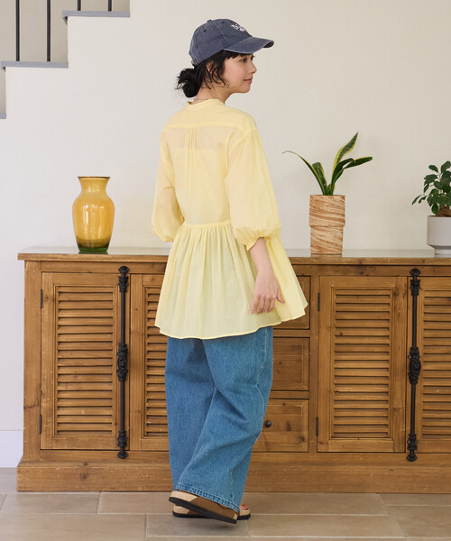 FREAK'S STORE(フリークスストア)の「インドボイル キーネック チュニックブラウス/スキッパーブラウス(シャツ/ブラウス・レディース・オフホワイト/レモンイエロー/ピンク/ブラック/ネイビー・フリ-)」の10枚目の写真
