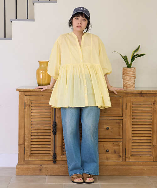 FREAK'S STORE(フリークスストア)の「インドボイル キーネック チュニックブラウス/スキッパーブラウス(シャツ/ブラウス・レディース・オフホワイト/レモンイエロー/ピンク/ブラック/ネイビー・フリ-)」の11枚目の写真