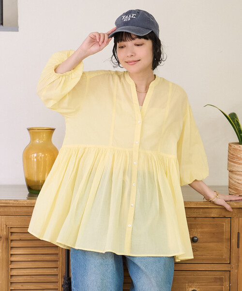 FREAK'S STORE(フリークスストア)の「インドボイル キーネック チュニックブラウス/スキッパーブラウス(シャツ/ブラウス・レディース・オフホワイト/レモンイエロー/ピンク/ブラック/ネイビー・フリ-)」の12枚目の写真