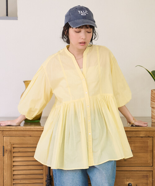 FREAK'S STORE(フリークスストア)の「インドボイル キーネック チュニックブラウス/スキッパーブラウス(シャツ/ブラウス・レディース・オフホワイト/レモンイエロー/ピンク/ブラック/ネイビー・フリ-)」の13枚目の写真