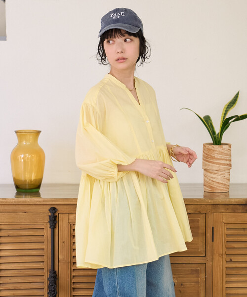 FREAK'S STORE(フリークスストア)の「インドボイル キーネック チュニックブラウス/スキッパーブラウス(シャツ/ブラウス・レディース・オフホワイト/レモンイエロー/ピンク/ブラック/ネイビー・フリ-)」の14枚目の写真