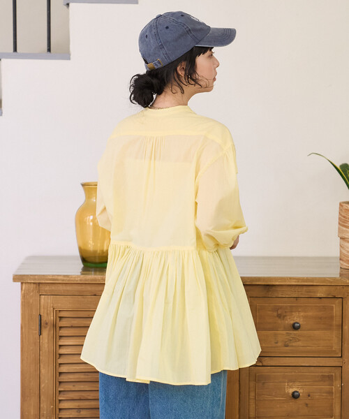 FREAK'S STORE(フリークスストア)の「インドボイル キーネック チュニックブラウス/スキッパーブラウス(シャツ/ブラウス・レディース・オフホワイト/レモンイエロー/ピンク/ブラック/ネイビー・フリ-)」の15枚目の写真