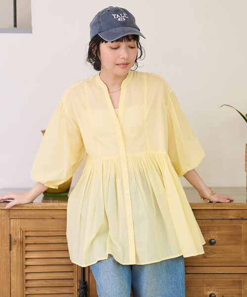 FREAK'S STORE(フリークスストア)の「インドボイル キーネック チュニックブラウス/スキッパーブラウス(シャツ/ブラウス・レディース・オフホワイト/レモンイエロー/ピンク/ブラック/ネイビー・フリ-)」の16枚目の写真