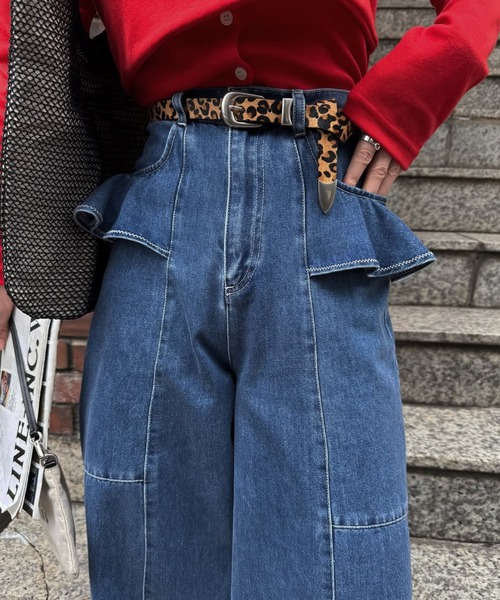 セール】frill pocket center seam bi color stitch denim（デニム