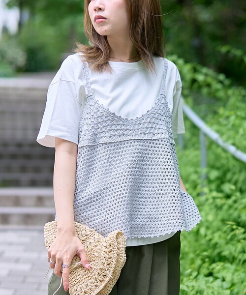 coen(コーエン)の「【再入荷 / 新色登場 / セットアイテム】クロシェキャミセットT(Tシャツ/カットソー・レディース・オフホワイト/ライトグレー/ブラウン/ダークグレー/その他1/その他3/その他2・M/L)」の6枚目の写真