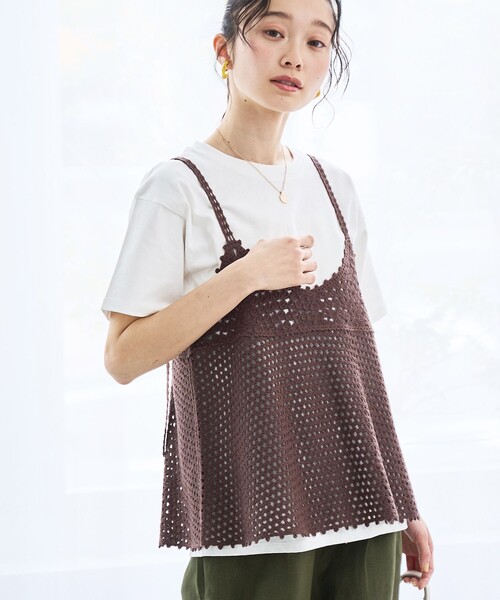 coen(コーエン)の「【セットアイテム】クロシェキャミセットT(Tシャツ/カットソー・レディース・オフホワイト/ライトグレー/ブラウン/ダークグレー・M/L)」の2枚目の写真
